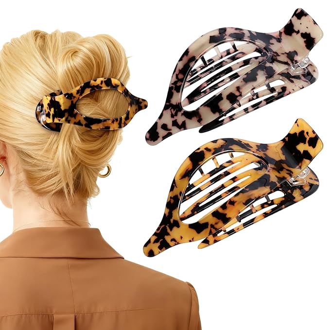 2 Pack Hair Clips for Women French Flat Claw Clips Celluloid Leopard Print Barrettes Nonslip Claw Clips Side Slide Volume Clips for Girls