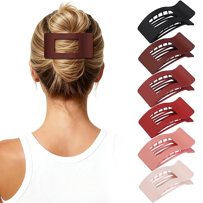French Flat Hair Clips for Women 6pcs Hair Claw Clips for Thick or Thin Hair Matte Claw Clips for Girls Barrettes Non-Slip Strong Hold Hair Accessories for Women (Red)