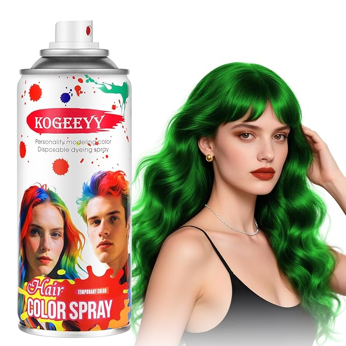 Christmas Green Hair Spray Temporary for Women Kids Men, One-Time Use Washable Temporary Hair Dye, Natural Spray Hair Color Wax Non-Sticky for Party, Halloween, Crazy Hair Day, Cosplay (Green,4.06 oz)