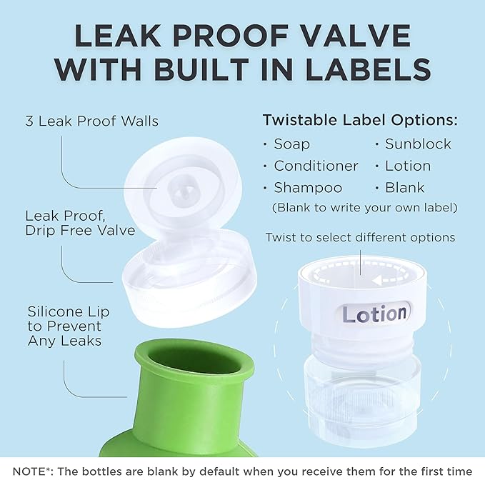 Dot&Dot Leak Proof Travel Bottles - TSA Approved 3oz Silicone Toiletries Travel Shampoo & Conditioner Containers with Labels
