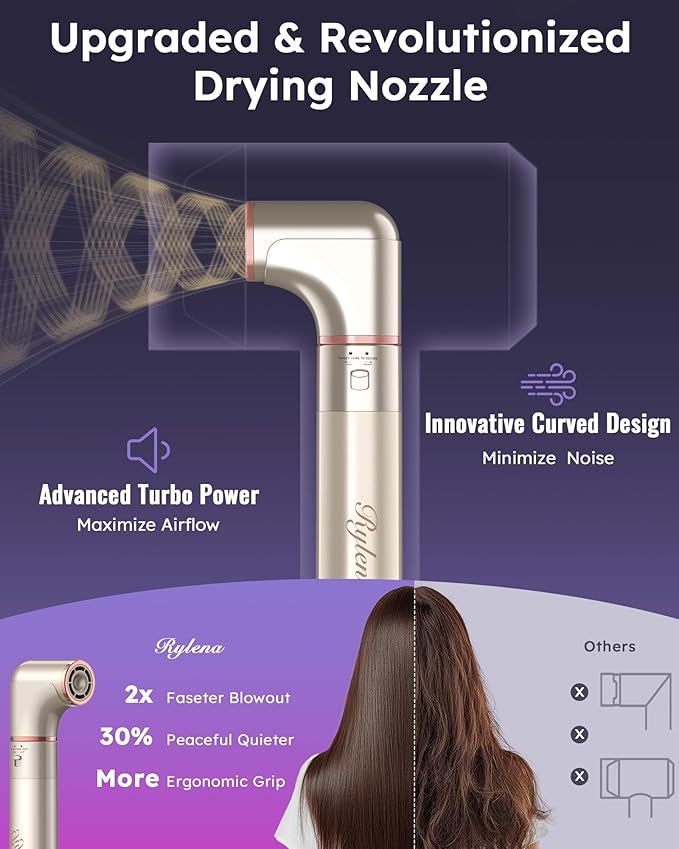 Deluxe 8-in-1 Air Styler Pro 2025 by Rylena, Hair Dryer Brush for Fast Drying, Auto Curling, Smoothing&Volumizing, 8 Attachable Heads, 110,000 RPM High-Speed Multi Styler, 600M Ionic Care, Stone
