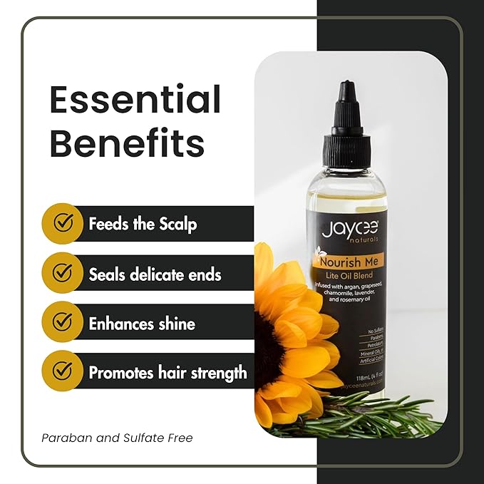 Nourish Me Hair Oil with Grapeseed & Argan Oil, Calendula Extract & Rosemary Oil is Lightweight and Ideal for Sisterlocks and Braids, Great for use with LOC/LCO Methods, 4 ounces