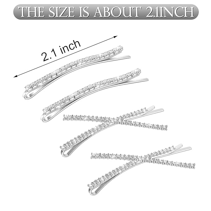 12 Pieces Rhinestone Bobby Pins Decorative Fancy Crystal Hair Clips Shiny Metal X Shaped Barrettes Bling Diamond Wedding Bridal Shower Hair Accessories for Women Ladies Girls (Silver)