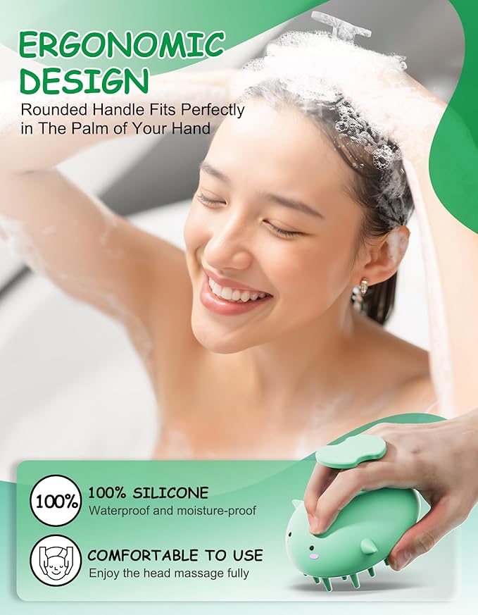 Scalp Massager Hair Growth Shampoo Brush, Silicone Scalp Scrubber Shower Scalp Brush for Hair, Head Massager Scalp Exfoliator for Dandruff Removal, Wet Dry Scalp Massage Tool for Hair Care, Green