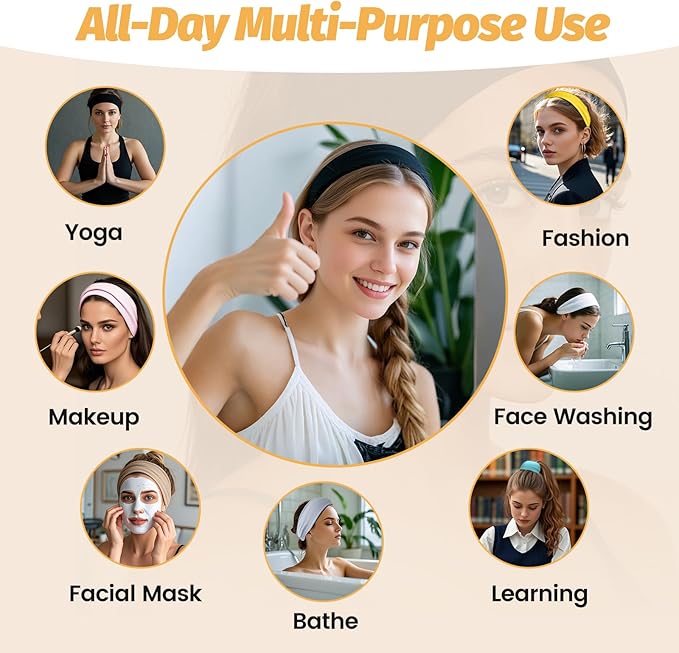 Headbands for Women - 6 Pack Wide Elastic Hair Bands | Stretchy Sweatbands Hair Bands | Soft Sports Thin Head Bands | Non-Slip Accessories Bands for Fashion, Washing Face, Workouts, Yoga, Daily Use