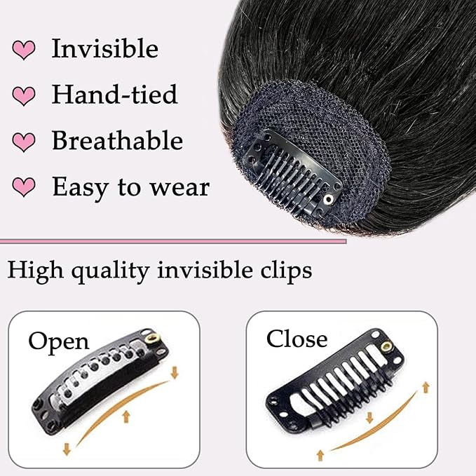 ORIGEN Clip in Bangs Real Human Hair Clip on Wispy Bangs Fringe with Temples Hairpieces Fake Front Bangs Extensions for Women Jet Black Color