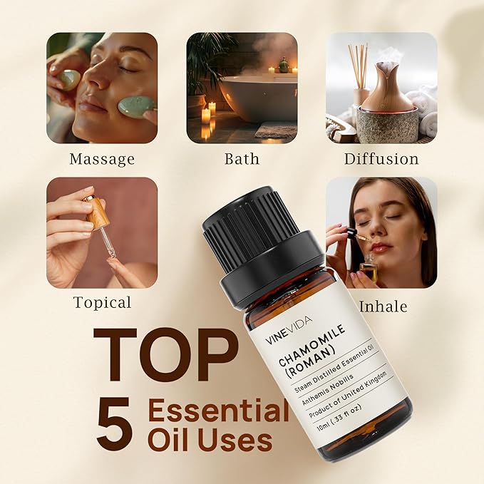 VINEVIDA Chamomile Roman Essential Oil - Pure, Undiluted Chamomile Oil for DIY Candle Scents - 10 mL