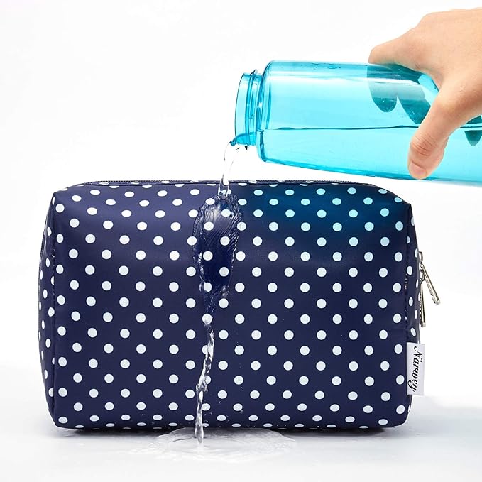 Narwey Cute Makeup Bag Travel Cosmetic Bag Organizer Toiletry Bag Make Up Bags with Compartments for Women Girls (Large, Polka Dot)