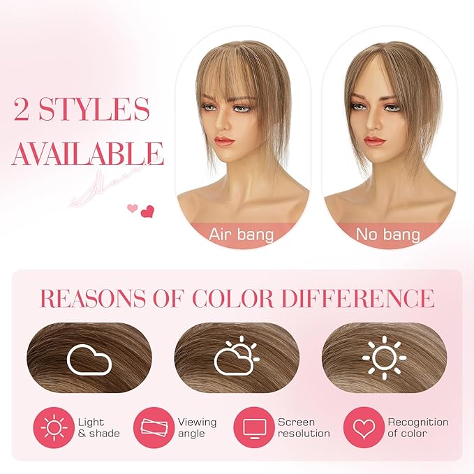 Hairro Clip In Bangs For Women Remy Short Thin Wispy Hair Topper Hairpieces 3D Cover Fake Highlight Bangs Hair Clip 11 Inches 14.5g #4P27 Medium Brown Mix Dark Blonde