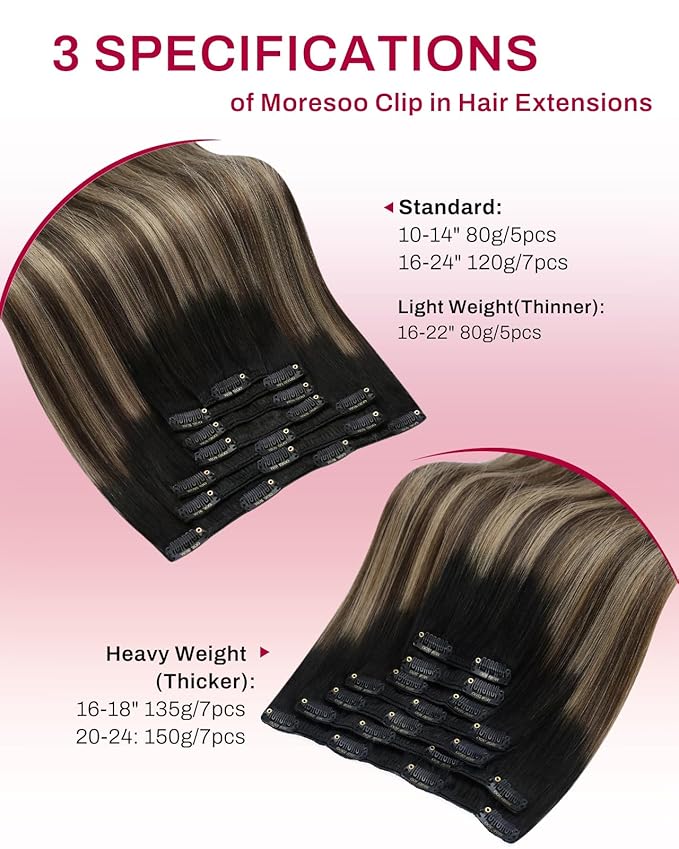 Moresoo Clip in Hair Extensions Remy Double Weft Human Hair Clip in Extensions Straight Balayage Hair Extensions for Women Ombre Black Mixed with Silver Grey 7pcs 150g 22inch