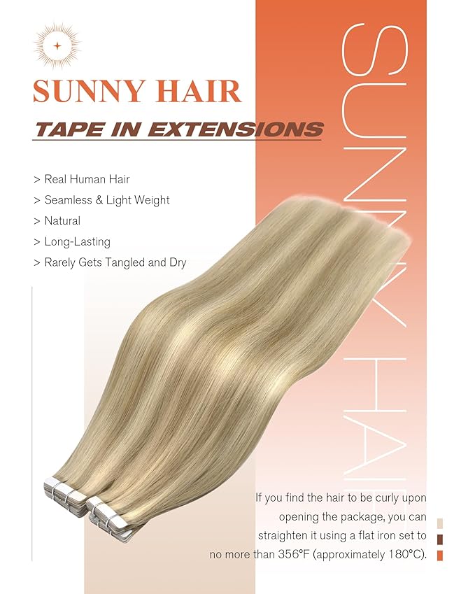 Sunny Hair Tape in Hair Extensions Real Human Hair Invisible Remy Hair Extensions Tape ins for Women Golden Blonde Highlight Medium Blonde 20 inch 20Pcs 50G