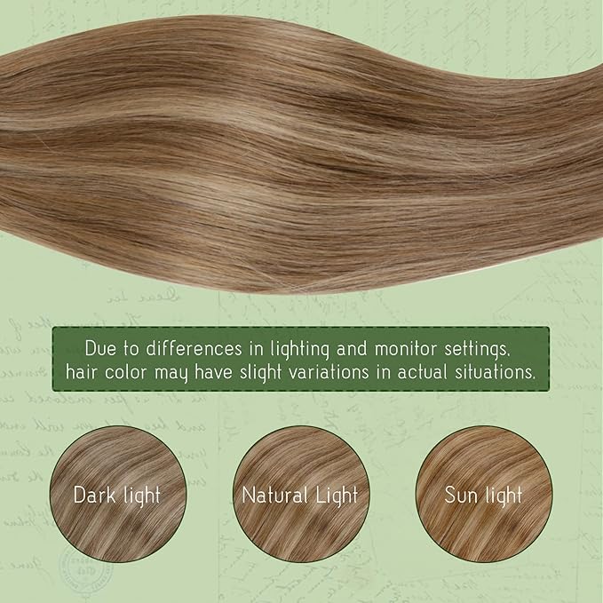 RUNATURE Clip in Hair Extensions Human Hair, 14 Inch 120g Thick Hair Extensions Clip Ins, Natural Remy Hair for Women, Natural Looking, 7pcs #10P16 Dark Blonde with Highlights