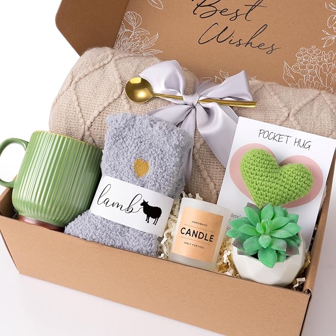 Self Care Gifts for Women, Get Well Soon Gift Baskets for Woman, Feel Better Soon After Surgery Recovery, Spa Gift Baskets, Self Care Kit for Women Gifts Set for New Mom Wife (Khaki)