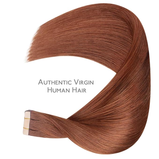 WENNALIFE Tape in Hair Extensions Human Hair, 20pcs 50g 14 inch Dark Auburn Copper Remy Hair Extensions Straight Human Hair Tape in Extensions Skin Weft Tape Extensions Human Hair
