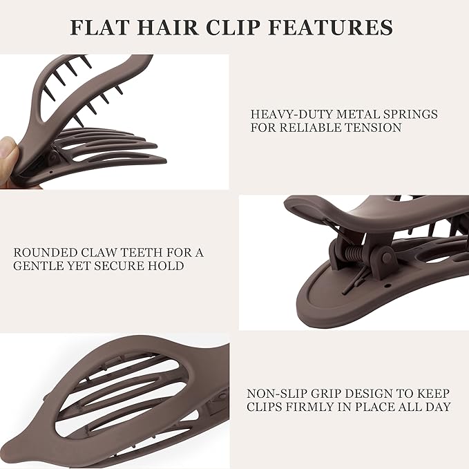 8 PCS Flat Hair Clips for Women French Matte Flat Claw Clips for Thick & Thin Hair No-Slip Hair Barrettes, Strong Hold Styling Accessories