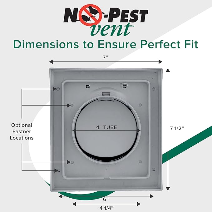 NO-PEST VENT, Exclusive Dual Door Dryer Vent Cover Outdoor 4 inch or Bathroom fan, Made in USA w Highest UV Resistant Plastic in any Outdoor Vent Cover (Slate Grey, 4 inch With 12" Duct Tube)