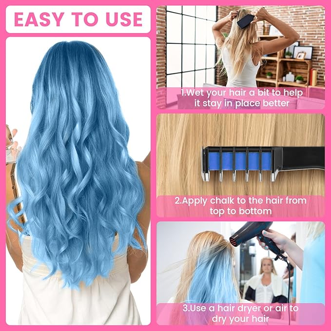 Hair Chalk for Girls-New Hair Chalk Comb Temporary Bright Washable Hair Color Dye for Kids,Washable Hair Chalk for Girls Age 4 5 6 7 8 9 10 New Year Birthday Cosplay DIY, Halloween, Christmas