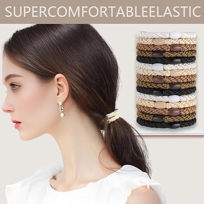 Hair Ties for girls 3 popular styles hair accessories Hair Elastics (15pcs No Damage Hair Ties 50pcs High Elastic Ties 15pcs Ponytail Holders) Pain-free No Crease multiple colors for all hair types