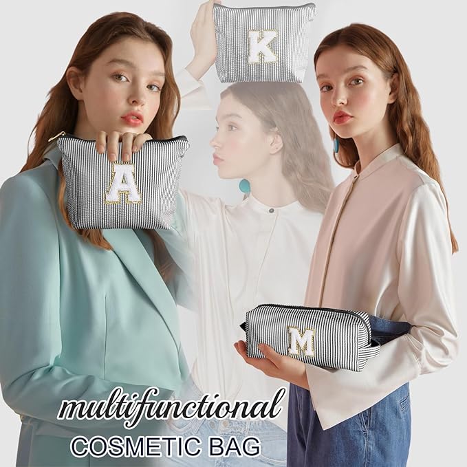 YOOLIFE Stocking Stuffers For Teen Girls Christmas Gifts For Teenage Girls Initial Makeup Bag | Cosmetic Travel Toiletry Bag | 9 10 11 12 13 14 15 Years Old | Teen Girl Gifts Trendy Stuff Black E