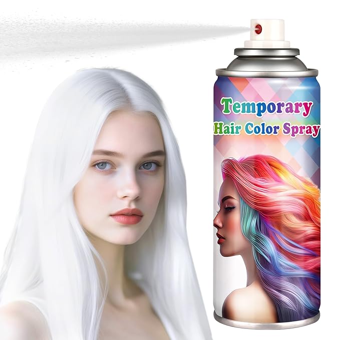 White Hair Spray Color for Women and Kids,One-time Use Temporary Hair Dye,Quick-drying Colored Hair Spray for Halloween Christmas Cosplay,120ML (White）