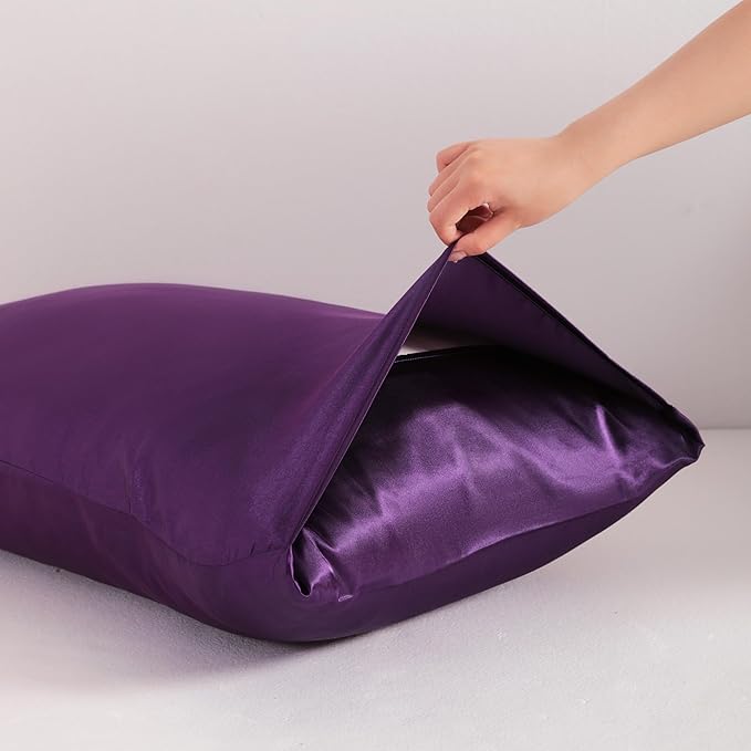 NTBAY 2 Pack Satin King Pillowcases for Hair and Skin, Luxurious and Silky Pillow Cases with Envelope Closure, 20x40 Inches, Eggplant Purple