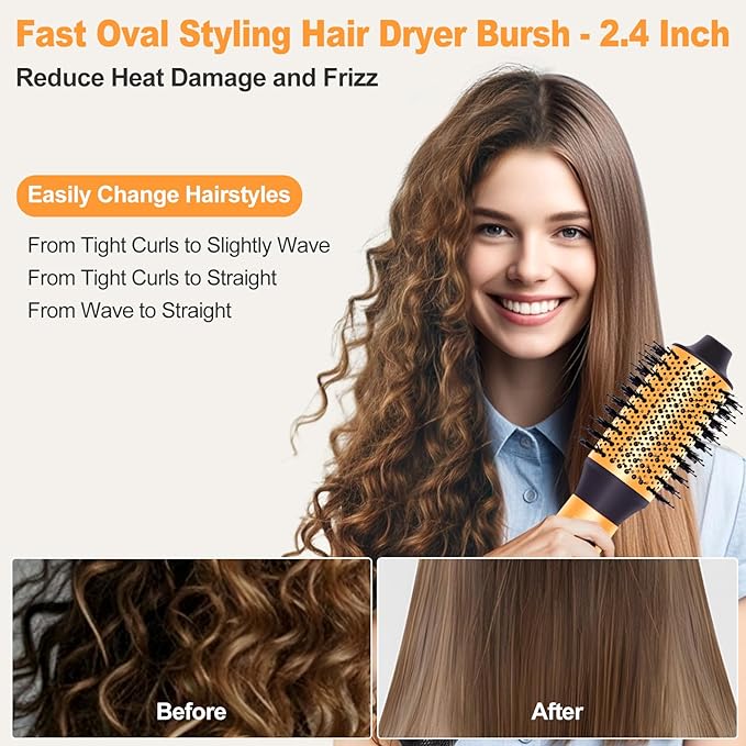 Hair Styler Hair Dryer Brush - 110,000 RPM High-Speed Hot Air Styler,Multi Stylers with Auto-Wrap Curler, Professional Blow Dryer Brush for Fast Curling Volumizing Styling (Black-Orange)