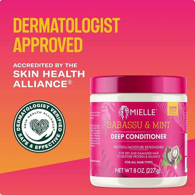 Mielle Organics Babassu & Mint Deep Conditioner with Protein, Moisturizing & Conditioning Deep Treatment, Hydrating Repair for Dry, Damaged, & Frizzy Hair (8 Oz)