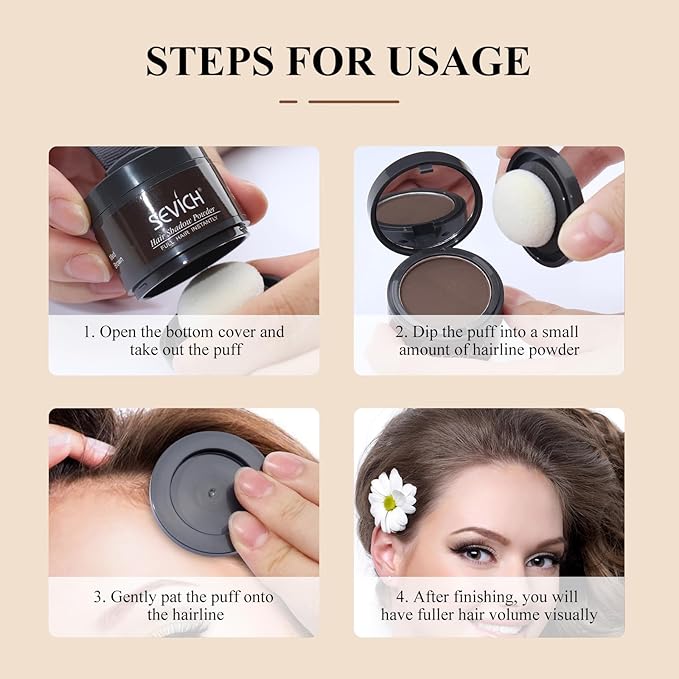 Sevich Hairline Powder,Instantly Conceals Hair Loss, Root Touch up Powder, Hair Shadow Toppers for Women & Men, Touch Up for Thinning Gray Hair, Windproof & Sweatproof,Medium brown