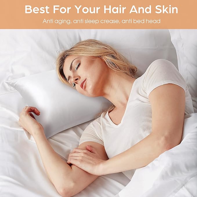 Silk Pillowcase for Hair and Skin, 2 Pack 100% Mulberry Silk Pillowcase 25 Momme, 600 Thread Count, Both Side Pure Silk Pillow Cover with Hidden Zipper (White, Queen 20''×30'')