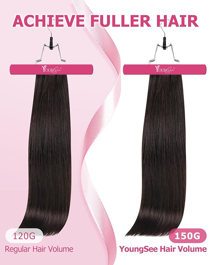 YoungSee Brown Clip in Hair Extensions Dark Brown Human Hair Extensions Clip ins Invisible Clip in Extensions Real Human Hair Easy to Install 7Pcs 14In 120G