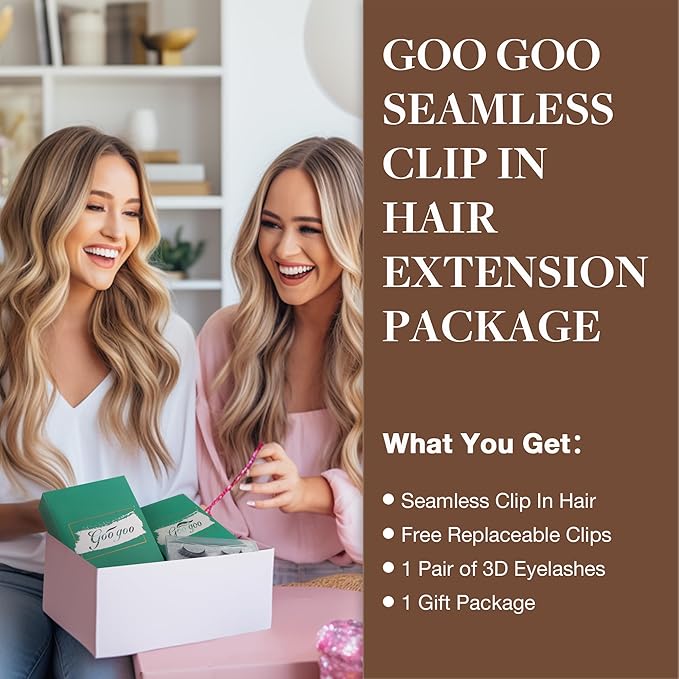 GOO GOO Clip in Hair Extensions Real Human Hair, Remy Human Hair Extensions Clip ins for Women, Natural Human Hair, 24inch 160g 7Pcs, 7 Bronde