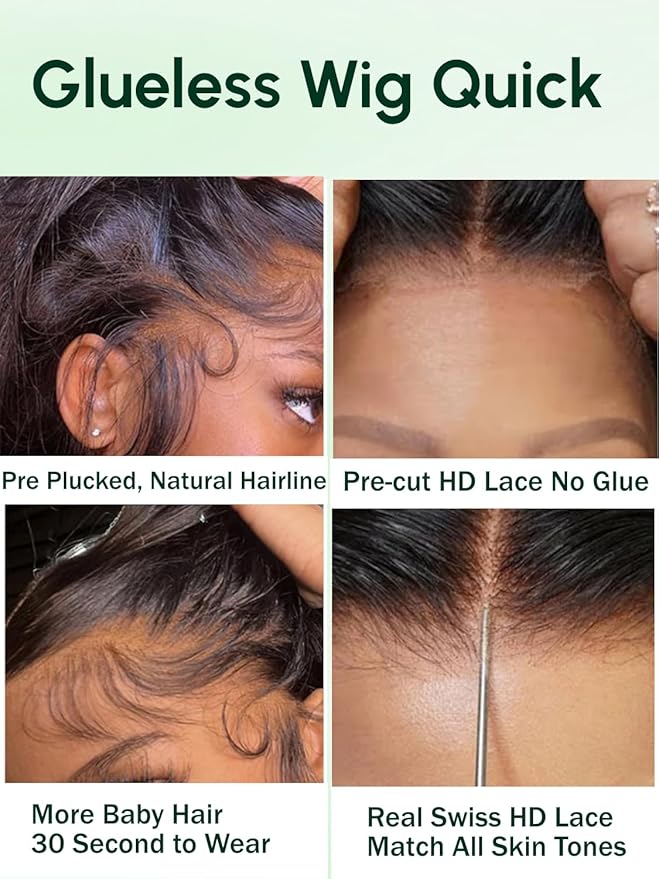 KLAIYI Body Wave Bye Bye Knots Glueless Wig 7x5 Pre Cut Lace Front Wigs Human Hair Wear and Go Wigs for Beginners Pre Bleached Pre Plucked Pre Everything 3S Easy to Ready to Wear Loose Wave Wig 28Inch