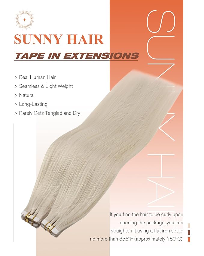 Sunny Hair Tape in Hair Extensions Human Hair 22inch Hair Extensions Real Human Hair Tape in Extensions for Women Platinum Blonde Invisible Natural Straight Skin Weft Double Sided Tape 40pcs 100g