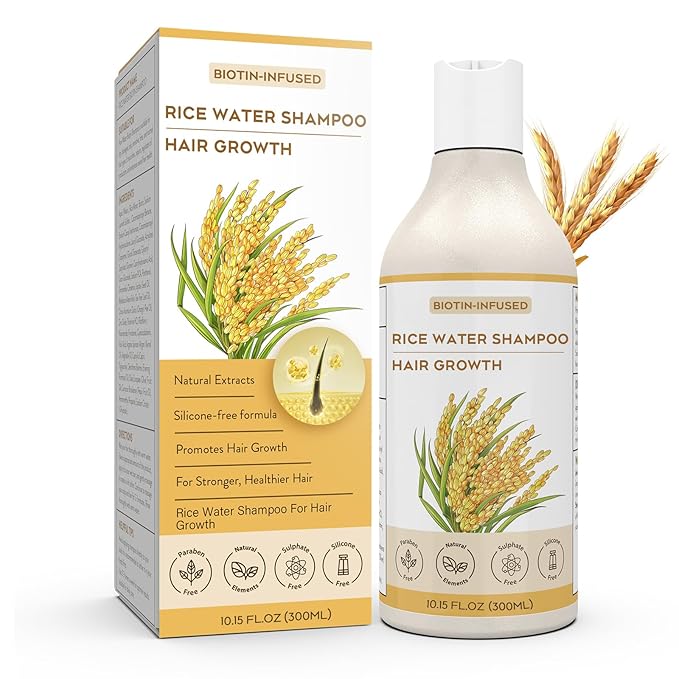 Rice Water Hair Growth Shampoo, Enhances Hair Luster, Suitable for Thinning Hair and Hair Loss, Promotes Hair Regrowth-10.15 FL.OZ