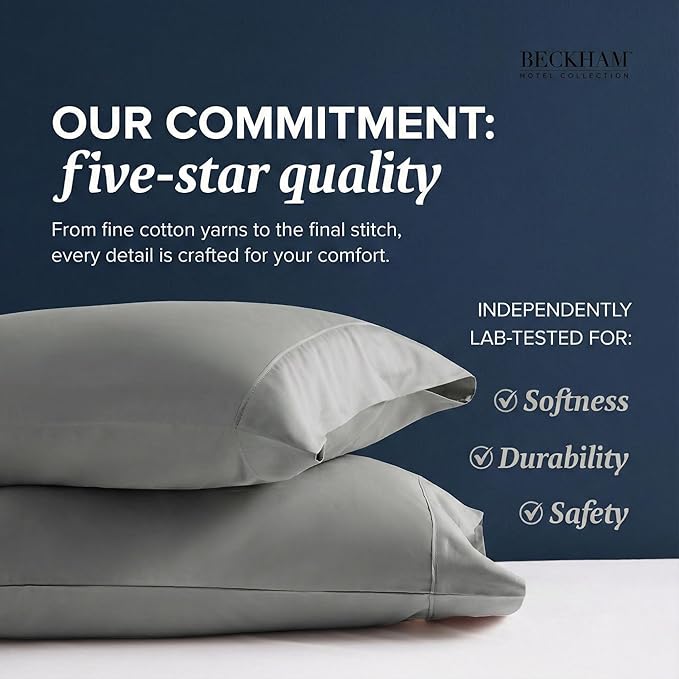 Beckham Hotel Collection 100% Cotton Pillow Cases King Size Set of 2, 500TC, Luxury Sateen Pillowcases, Open End, Breathable, Moisture-Wicking, Dark Gray