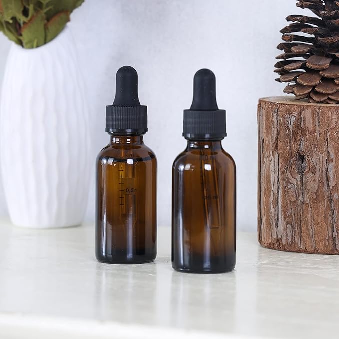 2 oz Dropper Bottle 24 Pack Amber Glass Boston Bottles 60ml with Eye Droppers Black Caps for Essential Oils, Perfume, Leak Proof Travel Bottles for Liquids