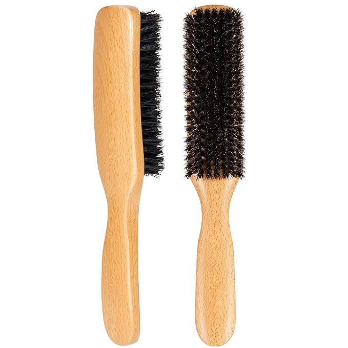 Slick Back Hair Brush for Women Men Kid, Natural Soft Boar Bristle Hair Brush for Thin & Fine Hair, Smoothing Hairbrush for Polishing, Deepening & Styling