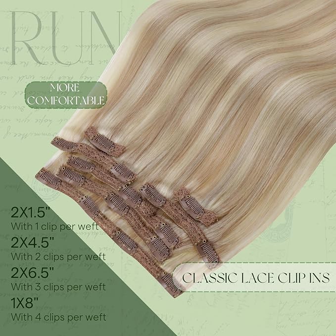 RUNATURE 150g Clip in Hair Extensions Real Human Hair Blonde Highlight 22 Inch Human Hair Extensions Clip Ins Straight Hair Easy to Install #18P60 Ash Blonde Highlight Platinum Blonde