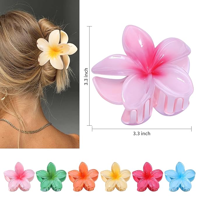 Flower Hair Clips 6 PCS Hawaiian Claw Clips for Vacation Hibiscus Hair Claw Clips Cute Large Hair Clips for Thick and Thin Hair Plumeria Hair Accessories for Women Girls - Blossom