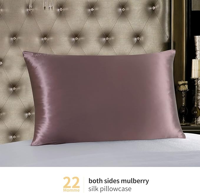 ZIMASILK 22 Momme Silk Pillowcase for Hair and Skin - 100% Pure Mulberry Silk with Hidden Zipper, Grade 6A Luxury Pillow Case for Women, Soft & Durable, Gift Box (King 20"x36" Grey Purple)