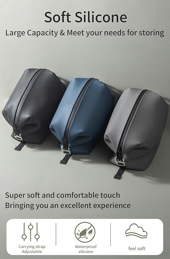 6"x 9.84" 4.5L Large Silicone Toiletry Bag,Waterproof Leakproof Foldable Travel Organizer,Dopp Kit Alternative for Men & Women,Navy Blue