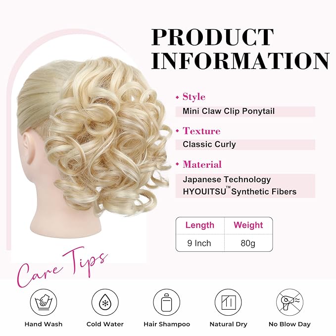 REECHO 9" Short Ponytail Extension, Classic Loose Curly Wavy Claw Clip Pony tails Hair Extensions HP001 Hairpieces for Women (Dirty Blonde)