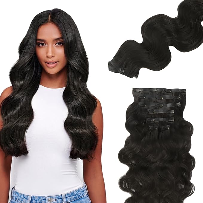 Lashey Seamless Clip in Hair Extensions Remy Human Hair Extension, 7pcs 110g Body Wave 26 Inch #1B Natural Black Hair Extensions Seamless Clip in Hair Extension with Invisi Edge