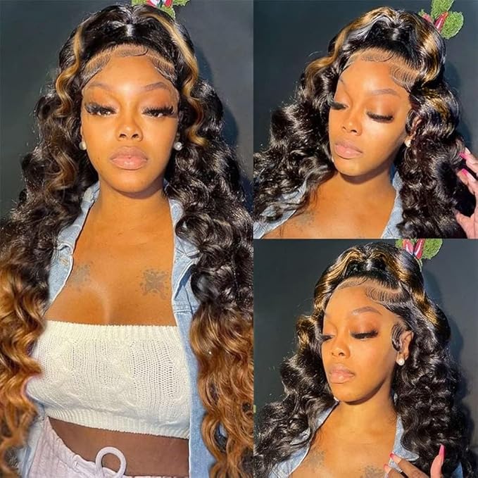200% Density Full 360 Lace Front Wigs Human Hair 1B/30 Ombre Lace Front Wig Glueless 360 Wigs Human Hair Pre Plucked With BabyHair Body Wave Lace Frontal Human Hair Wigs For Women Balayage Wig 26Inch