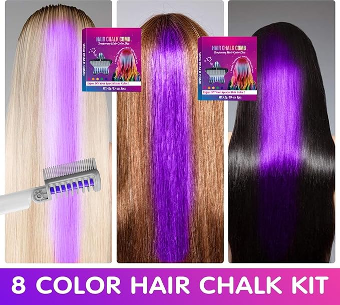 Festive Fun Hair Chalk Combs,2026 NEW Hair Color Comb Temporary Hair Chalk Comb,8/10 Color Washable Hair Chalk Set Hair Chalk Comb Temporary Bright Washable Hair Color Dye (10 Colors)