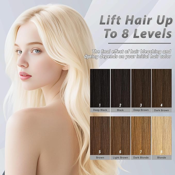Gentle Cream Hair Bleach Kit, Ammonia-Free Bleach for Hair with Developer, Lifts Up to 8 Levels, No-Drip Hair Lightening Kit for Home Use