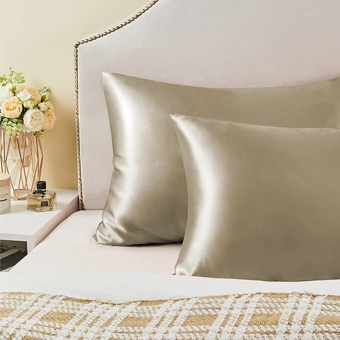 BEDELITE Satin Pillowcase for Hair and Skin, Super Soft Similar to Silk Pillow Cases 4 Pack with Envelope Closure, Cooling Pillowcases for Women Men (20"x30" Queen Size, Taupe)