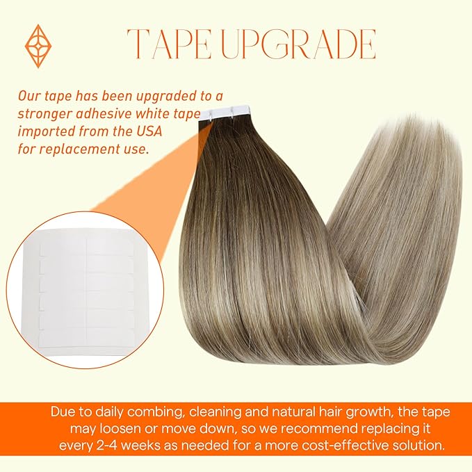 Full Shine Tape in Hair Extensions 20 Inch Human Hair Tape Hair Extensions Balayage Color 3 Dark Brown Fading to 8 and 22 Blonde Highlighted Glue in Remy Hair Extensions 50G 20Pcs Add Length Straight