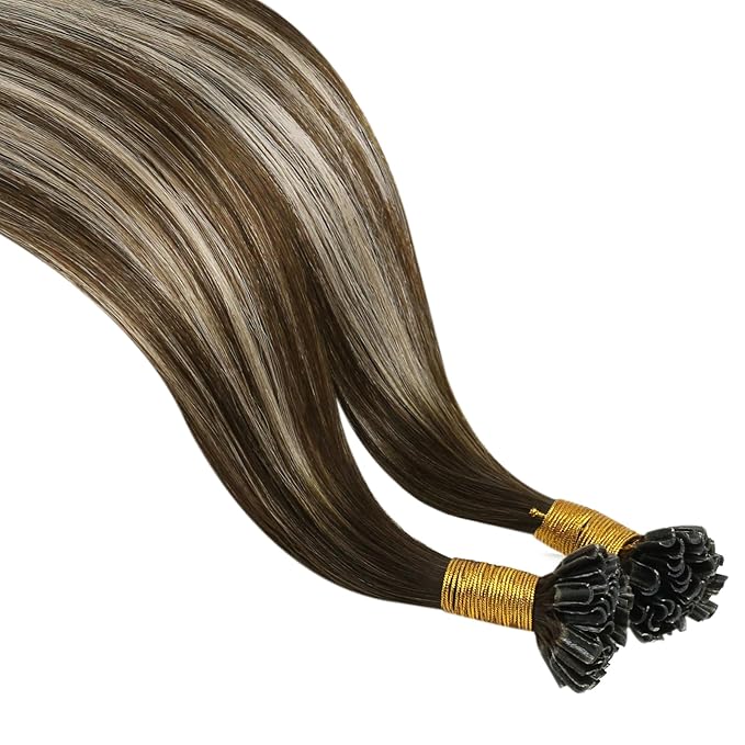 YoungSee U Tip Hair Extensions Human Hair Ombre Dark Brown Mixed Ash Blonde U Tip Real Hair Extensions Ombre Hot Fusion 16In 1G/S 50G