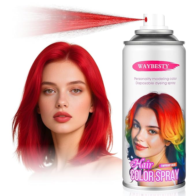 One-Day Temporary Hair Color Spray For Kids Women Men, Washable Hair Dye Spray Non-Sticky For Cosplay Party DIY, Christmas Party, Halloween Crazy Hair Day (Fiery Red, 4.06 oz)